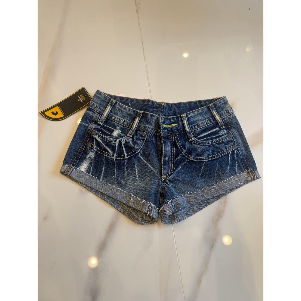 Vintage Lois Jeans Womens Distressed Denim Micro Shorts Dark‎ Wash Y2K Size 26